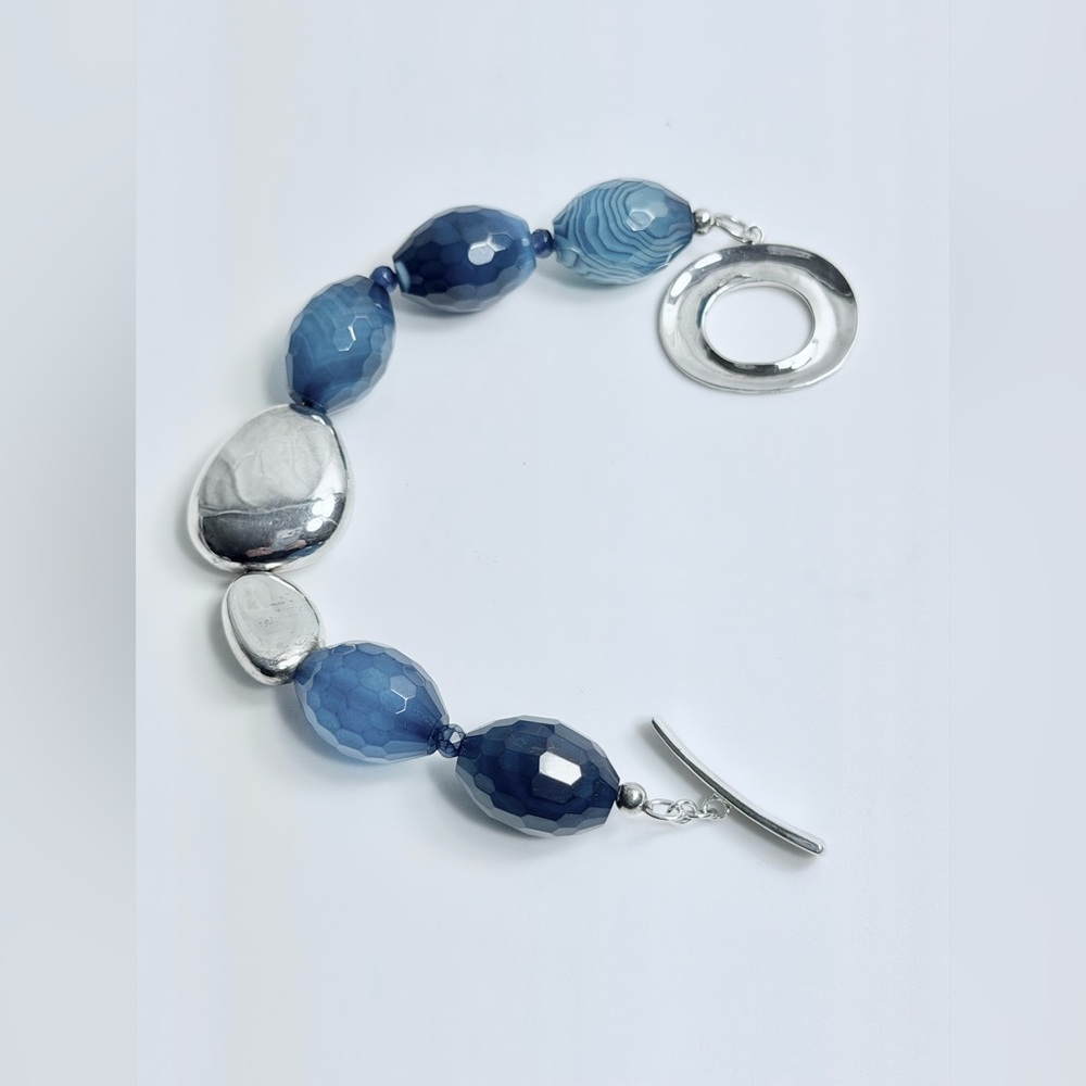 Vintage RARE HTF Robert Lee Morris Sterling Faceted Blue Stone Toggle Bracelet - Picture 12 of 16